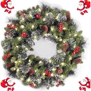Kerstkrans 16 inch met LED verlichting - Perfect voor buiten en voordeur versiering
