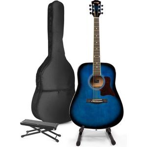 Akoestische gitaar voor beginners - MAX SoloJam Western gitaar - Incl. gitaar standaard, voetsteun, gitaar stemapparaat, gitaartas en 2x plectrum - Blauw