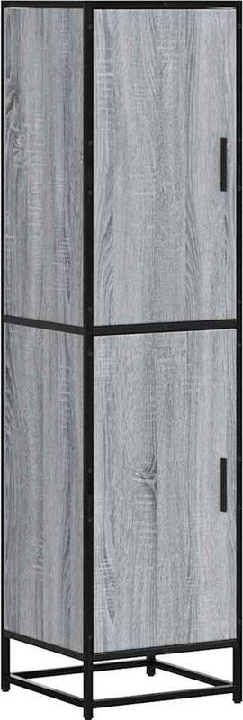 vidaXL - Hoge - kast - 35,5x35x139 - cm - bewerkt - hout - en - metaal - grijs - sonoma