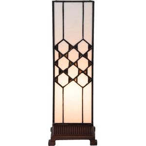 LumiLamp Tiffany Tafellamp 12*12*36 cm E14/max 1*25W Wit Glas in lood Vierkant Art Deco Tiffany Bureaulamp Tiffany Lampen