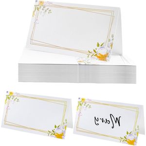 100 stuks gele bloem goud frame zitplaats kaarten blanco tafel tent kaarten voor diner partijen banketten bruiloft tafel decor - Stoel vouwkaart