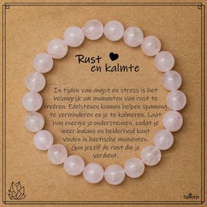 Bixorp Rozenkwarts Armband op Cadeau Kaartje - Rust en Kalmte - 8mm / 20cm Edelsteen Kralenarmband - Inclusief Cadeau Envelop