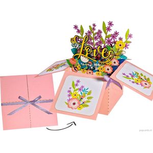 Popcards popupkaarten – Love Liefde pop-up doosje Verliefd Verjaardag Huwelijk Felicitatie Bloemen Moederdag pop-up kaart 3D wenskaart