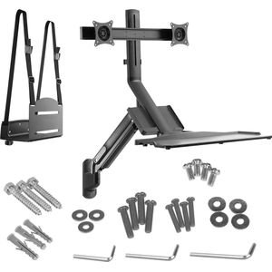 JGS® - Flexibele 3-in-1 Zit-Sta Werkplek met Dubbele Monitorhouder en Computerhouder 17-32 inch -