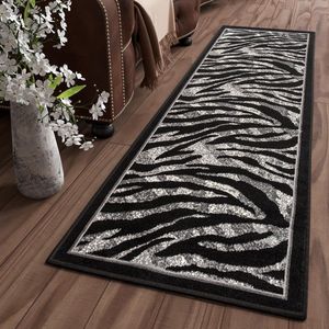 Tapiso Dream Tapijt Loper Woonkamer Slaapkamer Zwart Grijs Modern Zebra Interieur Duurzaam Design Woonsfeer Hoogwaardig Maat -  70 x 300 cm