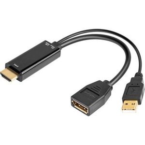 HDMI naar DisplayPort 1.2 - HDMI Displayport Kabel - USB Powered - 4K 60Hz - 0.15m - Zwart