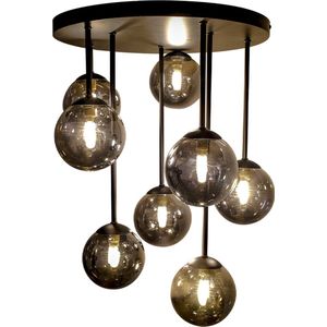 Olucia Stacy - Design Plafondlamp - 8L - Aluminium/Glas - Grijs;Zwart - Rond - 50 cm