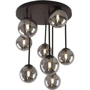 Olucia Stacy - Design Plafondlamp - 8L - Aluminium/Glas - Grijs;Zwart - Rond - 50 cm