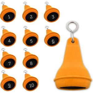 Peervormige sleutelhangers 10 stuks (+ gravering 1 t/m 10) - Oranje