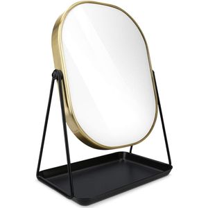 make-up spiegel met sieradenschaal goud - Tafelspiegel zwart goud - Staande make up spiegel met accessoireschaalje - Roterende opmaakspiegel