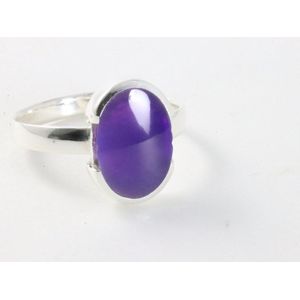 Hoogglans zilveren ring met paarse agaat - maat 16.5