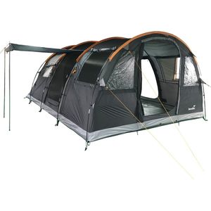 Skandika Gotland 5 Tent – Tenten – Campingtent – Voor 5 personen – Tunneltent – 210 cm stahoogte - Muggengaas – Familietent - Deelbare slaapcabine – 505 x 370 x 210 cm (L x B x H) - 5000mm waterkolom – Outdoor, Camping, Tuin – Kamperen – grijs/oranje