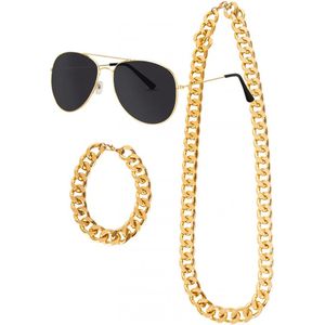 1x Pooier pimp set - ketting/armband/bril - Carnaval thema feest optocht fiun pimp party festival