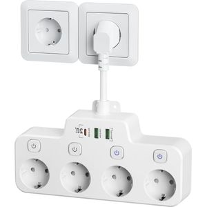 Stellar Stekkerdoos - Stekkerdoos met USB C - 4-voudige Stekkerdoosstrook - Kindveilige Schakelbare Stopcontacten - Stekkerdoos met schakelaar - Stekkerdoos wit