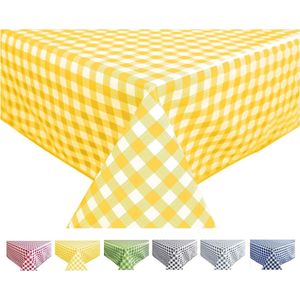 Wasdoek tafelkleed afwasbaar vierkant 140 x 240 cm geruit geruit geel