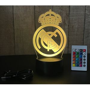 Klarigo®️ Nachtlamp – 3D LED Lamp Illusie – 16 Kleuren – Bureaulamp – Voetbal – Sfeerlamp Real Madrid – Nachtlampje Kinderen – Creative lamp - Afstandsbediening