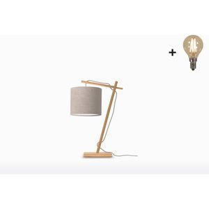 Tafellamp – ANDES – Naturel Bamboe - Donker Linnen - Met LED-lamp