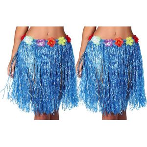 Toppers - Fiestas Guirca Hawaii verkleed rokje - 2x - voor volwassenen - blauw - 50 cm - hoela rok - tropisch