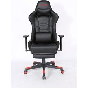 Comfortabele bureaustoel met hoge rugleuning, armleuningen, lendesteun, hoofdkussen en voetensteun - ergonomisch en belastbaar tot 150 kg in zwart-rood