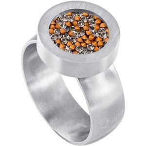 Quiges RVS Schroefsysteem Ring Zilverkleurig Mat 20mm met Verwisselbare Zirkonia Transparant Oranje 12mm Mini Munt