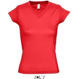 Set van 2x stuks dames t-shirt  V-hals rood - 100% katoen - Basic fit - 150 grams kwaliteit, maat: 36 (S)