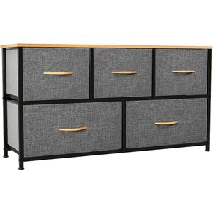 Commode met laden, kast met 5 laden van stof, opbergcommode, industriële stijl voor slaapkamer, woonkamer, kinderkamer, hal, donkergrijs opbergkast