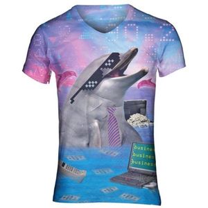 Business dolfijn Maat S V - hals - Festival shirt - Superfout - Fout T-shirt - Feestkleding - Festival outfit - Foute kleding - Dolfijn - Dolfijn t-shirt - Dierenshirt