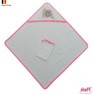 Steff - konijntje ""Rabbit"" - roze - badcape - baby handdoek - 70x70 cm met washandje 20x14 cm
