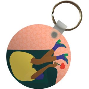 Sleutelhanger - Vrouw - Bloemen - Retro - Plastic - Rond - Uitdeelcadeautjes