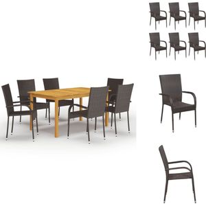 vidaXL tuinset - massief acaciahouten eettafel - bruine PE-rattan stoelen - 150x90x74 cm - stabiel - duurzaam - Tuinset