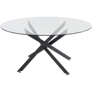 Vente-unique Ronde eettafel voor 6 personen in gehard glas en zwart metaal - Transparant - COSIMA
