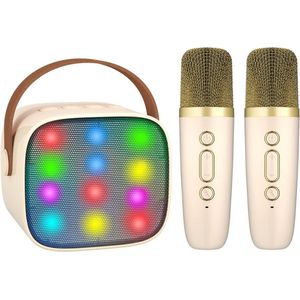 Karaoke Set Voor Volwassenen - Karaoke Set Met 2 Microfoons - Karaoke Set Draadloze Microfoon - Beige