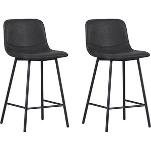 Bronx71® Industriële barkruk Mikky zwart leer 68 - 79 cm - Barkrukken set van 2 - barstoel