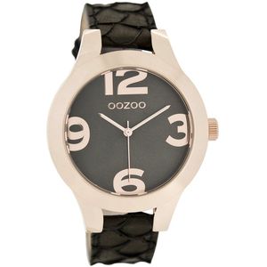 OOZOO Timepieces - Rosé goudkleurige horloge met zwarte leren band - C7599