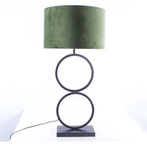 Zwarte tafellamp 2 ringen Capri | 1 lichts | groen / zwart | metaal / stof | Ø 40 cm | 82 cm hoog | modern / sfeervol / klassiek design