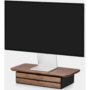 Oakywood Desk Shelf Mini Dual Drawer Walnut - Massief Walnoot - Luxe Houten Monitorstandaard Beeldschermverhoging met 2 Lades