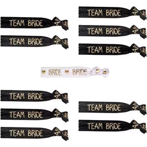 11-delige elastische armbanden set Bride wit en Team Bride Tribe zwart met goud - bruid - vrijgezellenfeest - bruid - trouwen - armband