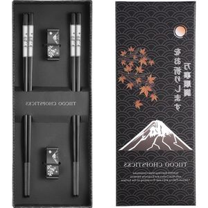 Herbruikbare metalen eetstokjes - set van 2 paar titanium geplateerd roestvrij staal - vaatwasmachinebestendig - antislip - Japanse stijl - lasergegraveerd - met houder - cadeauset Chopsticks