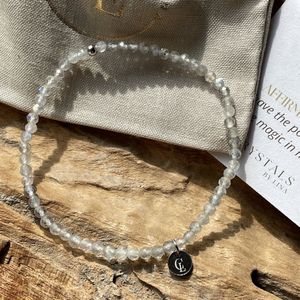 Labradoriet armband - Sterling Silver 925 kraal en logo tag - 3 mm kralen - natuurlijke edelsteen - duurzaam geschenkzakje - grijze edelsteen