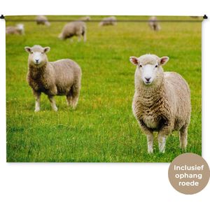 Wandkleed Schaap - Schapen in een weiland Wandkleed katoen 180x135 cm - Wandtapijt met foto