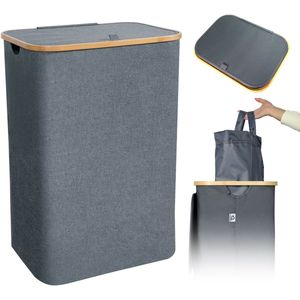 CALIYO Wasmand - Wassorteerder - Wasmand met Deksel - 69×43.5×32.5cm Nis Wasbox - Opvouwbare Mand Vuile Was - 100L - Grijs