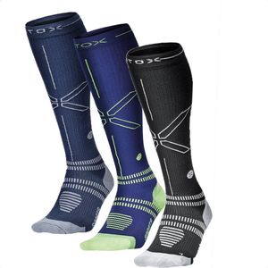 STOX Energy Socks - 3 Pack Sportsokken voor Mannen - Premium Compressiesokken - Kleuren: Blauw/Grijs,Donkerblauw/Geel en Zwart/Grijs - Maat: Large - 3 Paar - Voordeel