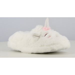 Meisjes unicorn fleece pantoffels - zeer zacht en met elastische hiel voor goede aansluiting - goede grip - grijs - maat 34