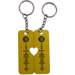 Gepersonaliseerde Spotify Sleutelhanger | Geel/Zwart | Set van 2 | Love Design | Perfect Muziekcadeau voor Koppels & Feestdagen!