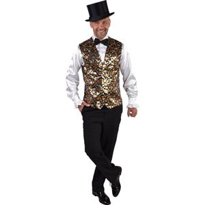 Magic By Freddy's - Glitter & Glamour Kostuum - Gilet Showmaster Sterren Pailletten Goud Man - Goud - Medium / Large - Carnavalskleding - Verkleedkleding