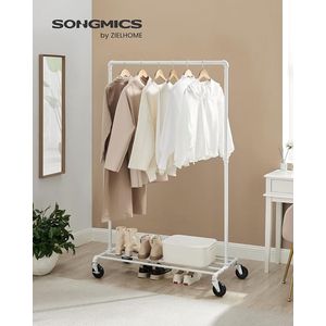 SONGMICS kledingrek, kapstok,industrieel ontwerp, tot 90 kg belastbaar, industrieel design, garderobestandaard met 1 kledingstang en plank, voor slaapkamer - wit - HSR061W01