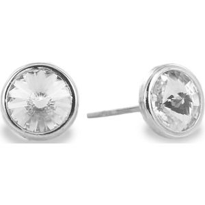 New Bling 9NB-0832 Zilveren Oorknopjes - Dames - Kristal - Wit - 7 mm Doorsnee - Rhodium - Zilver