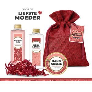 Geschenkset ""Voor de liefste moeder"" - 4 producten - 250 gram | Giftset voor haar - Moederdag - Voor Mama - Verjaardag - Klein cadeautje Vrouw - Brievenbuspakketje Pakketje - Brievenbuscadeautje- Wellness Cadeautje - Cadeaupakket Cadeaupakketje