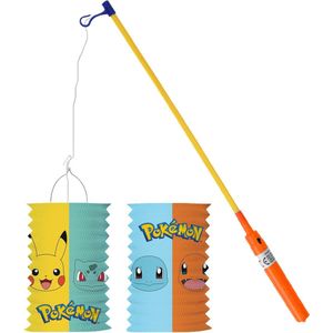 Pokemon lampion - multi kleuren - H28 cm - papier - met lampionstokje - 50 cm