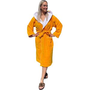 Luxe badjas bamboe katoen/fleece - met capuchon – saunabadjas – badjas dames – badjas heren - geel - maat XXL